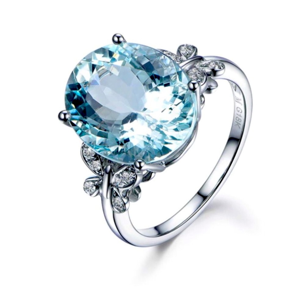 Aquamarine ring engagement aquamarine Birthstone March oval silver jewelry sz 6